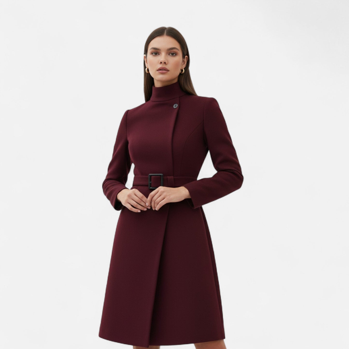 Vestido Mujer Invierno Cuello Alto Asimétrico